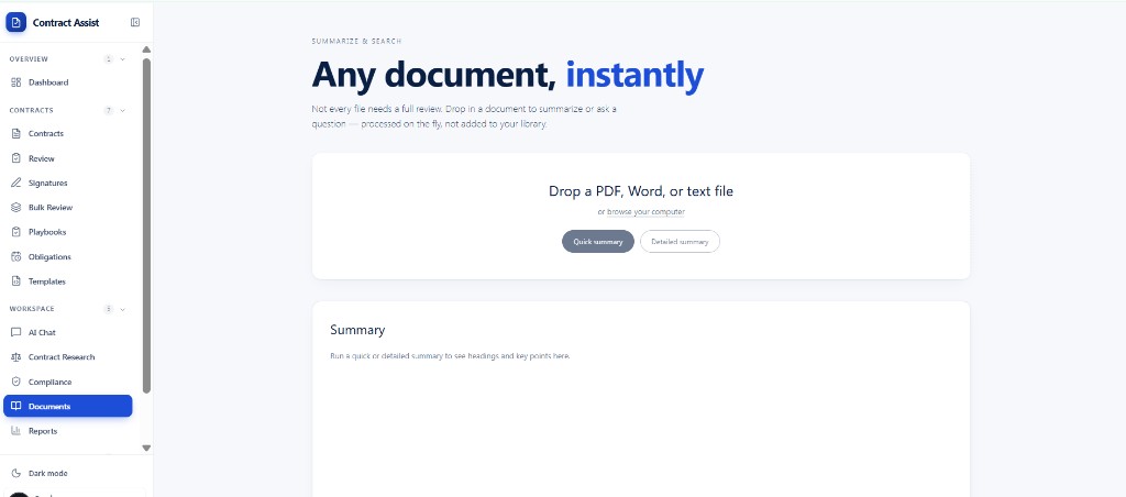 Documents summarize and search
