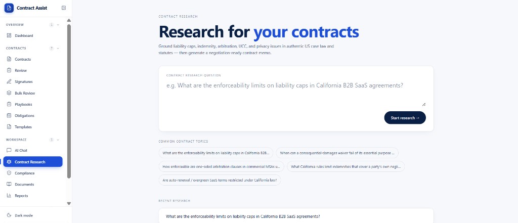 Contract research question interface